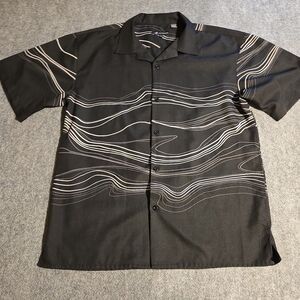 Montique Shirt Mens Extra Large Black Button Front Short Sleeve Polyester Club